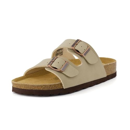 CUSHIONAIRE Lane Cork Footbed Sandals for Women – Comfortable Double Buckle Slip-On with Genuine Suede Footbed & Arch Support Slides for Women Footwear - 10 Wide - Stone - Image 1