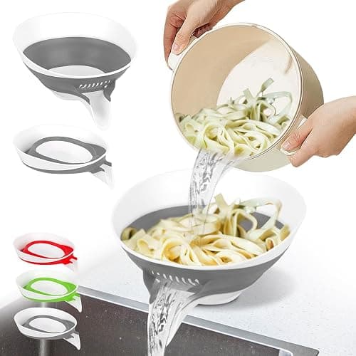 Collapsible Colander - Small Strainer Basket, Side-Drain Design, Dishwasher Safe Food Strainer for Pasta, Fruits, Vegetables - Image 1