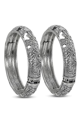Siddhatva 2 pc Indian Designer Fashion Handmade Traditional Ethnic Silver Oxidized Bollywood Kada Open Bracelet Bangles - Image 1