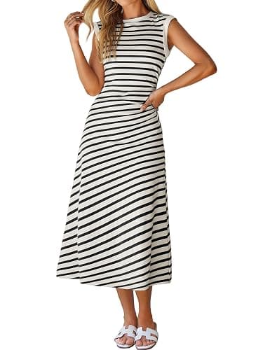 Glamaker Women Summer Tshirt Midi Dress Soft A Line Cap Sleeve Casual Sun Dress for Work Beach Vacation - Image 1