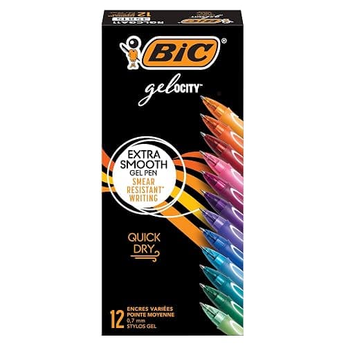BIC Gelocity Quick Dry Gel Pens with Vivid colors and Smooth Writing, 0.7 mm Medium Point, 12-Count in Assorted Ink - Image 1