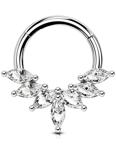 OUFER 16G Septum Rings Hoops, 316L Stainless Steel Septum Piercing Jewelry, Paved Shiny Clear CZ Cartilage Earrings, Helix Conch Daith Piercing Jewelry for Women and Men - Image 1