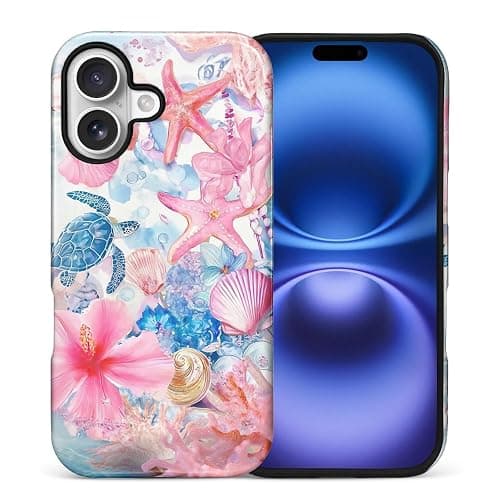 FKBRCL4U for iPhone 17 Case, Hybrid 2-Layer Silicone Protective Glossy Case for Girl Women for iPhone 17 Aesthetic Italian Summer Coastal European Preppy Turtle Collage Pattern - Image 1