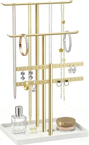 pickpiff Jewelry Stand Holder Organizer: 14.5" Sturdy Hanger for 80 Pcs Jewelry, Gift for Women, Gold Jewlery Tower for Necklace, Earring, Bracelet - Image 1