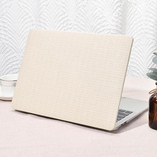 Seorsok Compatible with MacBook Air 13 Inch Case 2022-2018 Release A1932 A2179 M1 A2337 Touch ID,Elegant Leather Plastic Hard Shell Case with Keyboard Cover,Beige Woven Fabric No Logo Cutout Design - Image 1