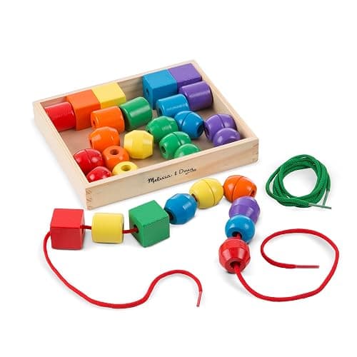 Melissa & Doug Primary Lacing Beads - Educational Toy with 30 Wooden Beads and 2 Laces for Toddlers, Fine Motor Skills Lacing Toys for Toddlers and Kids Ages 3+ - Image 1