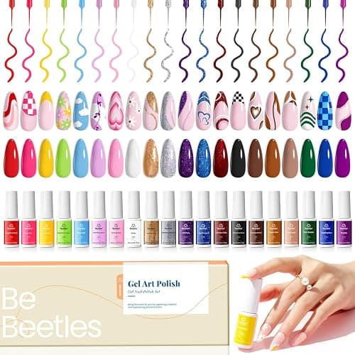 Beetles French Tip Gel Liner Nail Polish Set- 20 Colors Nail Art Polish Brown Glitter Pink Blue White Red Purple Swirl Gel Nails Polish Nails Art Painted Build in Thin Brush Manicure Gifts for Women - Image 1