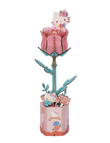 Hands Craft Hello Kitty and Friends Pink Rose 3D Wooden Puzzle Kit | DIY Flower Model | Arts & Crafts for Adults & Kids | Creative Hobby Kits | Hello Kitty Collectible | Wood Building Set - Image 1