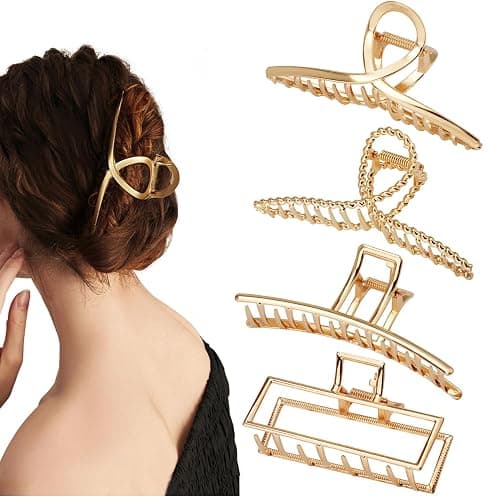 Parcce 4 Pack Large Metal Hair Clips for Thin to Thick Curly Hair, 4.3 Inch Big Nonslip Gold Color Clamps, Perfect Fashion Jaw Claw Hair Styling Accessories for Women and Girls, Christmas Gifts - Image 1