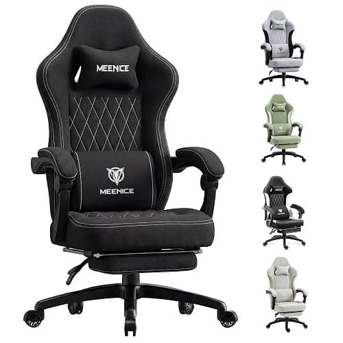 MEENICE Gaming Chair Fabric with Pocket Spring Custion, Ergonomic High Back Video Game Chair with Footrest Massage Lumbar Support, Height Adjustable Comfy Computer Chair for Adults Game Office Onyx - Image 1