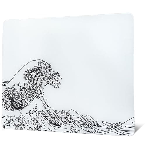 XVX Glass Gaming Mouse Pad, White Kanagawa Hard Mousepads for Gaming,Professional Large Mouse Mat 410mm*310mm, Special Glass Surface with Improved Precision and Speed - Image 1