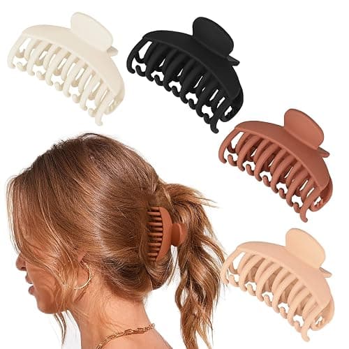 DEEKA 4 PCS Double Row Teeth Hair Claw Clips 2.5" Medium Hair Clips for Thin Hair Small Matte Clips Short Fine Hair Accessories for Women and Girls -Black Brown - Image 1