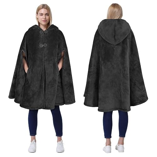 Catalonia Women's Poncho Cape, Oversized Sherpa Fleece Cloak Coat, Snuggly Hooded Wearable Blanket, Gift Idea for Women Mom - Image 1