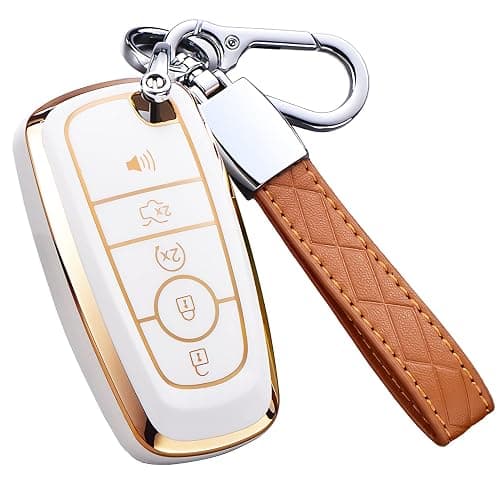 Key Fob Cover for Ford with Keychain Explorer Bronco Escape Edge Expedition Mustang F150 Lincoln ( Ivory) - Image 1
