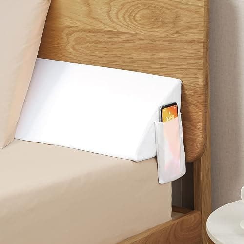 Vekkia King Bed Wedge Pillow for Headboard – High-Density Foam Fills Gaps (0-5.5") Between Mattress and Headboard, Wedge Pillow with Pockets for Phone & Remotes, Washable Cover (White) - Image 1