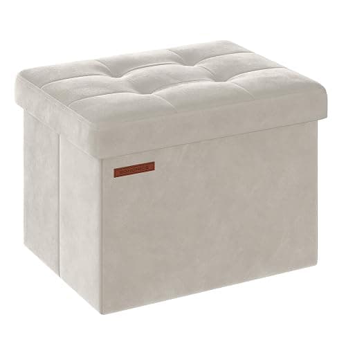 SONGMICS Storage Ottoman, Foldable Small Ottoman Foot Rest, 12.2 x 16.1 Inches Foot Stool, OAD up to 286 lb, for Living Room, Bedroom, Dorm, Cream White ULSF200W01 - Cream White - 12.2 ''D x 16.1''W x 12.2 ''H - Image 1