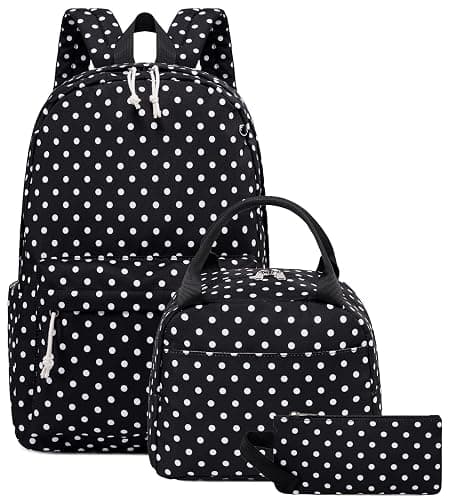 Bluboon Teen Girls School Backpack Kids Bookbag Set with Lunch Box Pencil Case Travel Laptop Backpack Casual Daypacks (Black Polka Dots) - Image 1