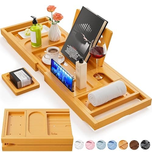 Premium Bathtub Tray Caddy, Expandable Bath Tray, Unique House Warming Gifts, New Home, Anniversary and Wedding Gifts for Couple, Bridal Shower Gift for Women - Image 1