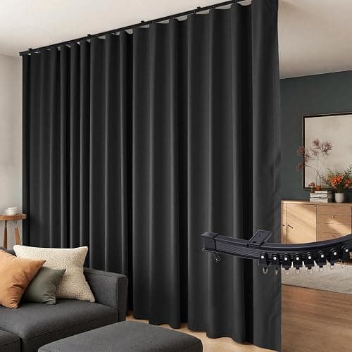 Room Divider Curtains Flexible Ceiling Tracks Set Curtain Track Ceiling Mount Blackout Curtain for Living Room Bedroom Ceiling Curtain Rod Privacy Dividers Panels W100 x H96 Black Drape & Black Rail - Image 1