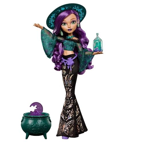 Monster High Doll, Moonspell Magic by Monster High Willow Thorne | Nature Witch in Green Top and Printed Pants with Cauldron Surprise & Accessories like Herb Jar, Hat & Spellbook, JMB92 - Image 1