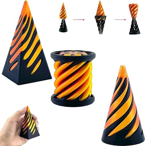 3 Pack Spiral Cone Fidget Toy, Pyramid Passthrough Sculpture, Mini Cones Pass Through Pyramid Fidget Toy for Stress and Anxiety Relaxing - Orange - Image 1