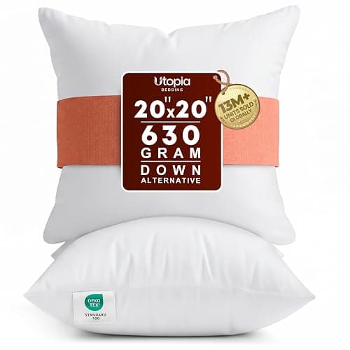 Utopia Bedding 20x20 Pillow Inserts, White Throw Pillows for Couch, 2 Pack | 100% Virgin Filling, Indoor Cushion Inserts for bed, sofa & couch, Extra Filled, Supportive & Fluffy Decorative Pillows - Image 1
