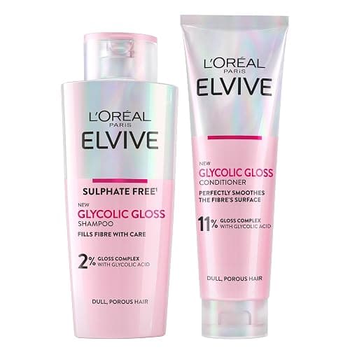 L'Oréal Paris Elvive Glycolic Gloss for Dull Porous Hair, Get The Shiniest Hair of Your Life, Glossing Routine for Mirror-Like Shine, Shampoo, Conditioner, Lamination Treatment, Leave-In Serum Set - Image 1