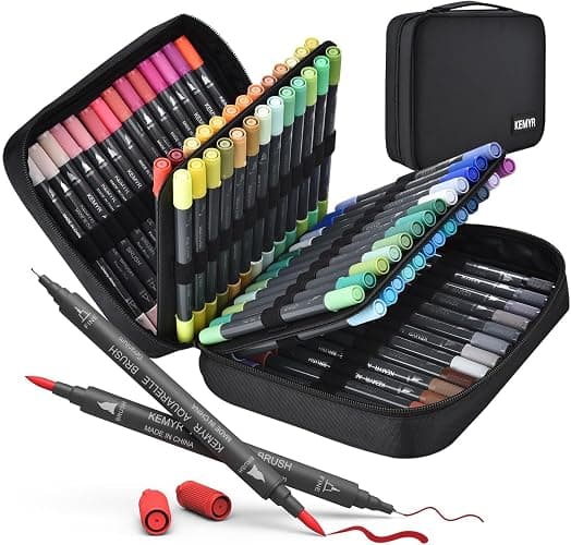 KEMYR Markers for Adult Coloring Books: 80 Colors Markers Set Dual Tips Fine & Brush Pens Water-Based Art Markers for Adults Drawing Sketching Bullet Journal Writing Lettering No bleeding - Image 1