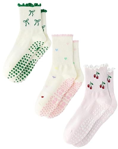 Yawlsow Pilates Grip Socks for Women Yoga Grippy Socks Cute Barre Non Skid Athletic Crew Sticky Sock Workout Hospital - Image 1