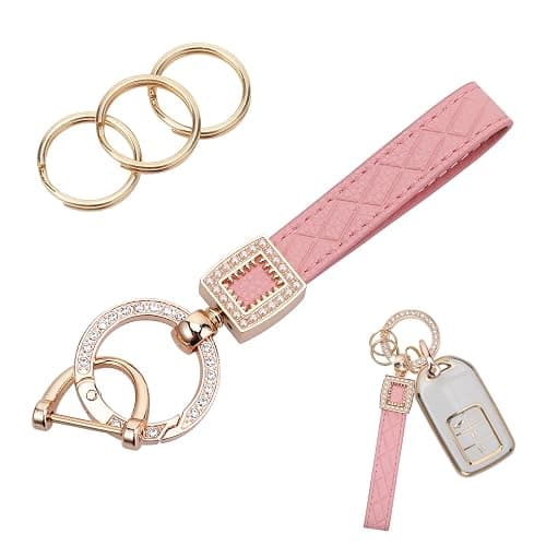 cobee Microfiber Leather Car Keychain, Bling Leather Car Keychain with Sparkly Rhinestones Anti Lost D Ring Fob Key Chain - Image 1