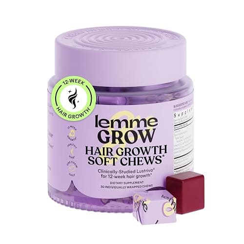 Lemme Grow Hair Growth Booster Soft Chews w/Vitamins, 30-Day Supply | Vitamins for Women and Men with Clinically Studied Lustriva and Biotin, Promotes Thicker, Fuller, Stronger Hair, Mixed Berry - Image 1