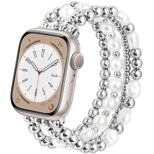 AIRSPO Gold Beaded Bracelets Compatible for Apple Watch Band 38mm 40mm 41mm 42mm 44mm 45mm Women, Fashion Handmade Dressy iPhone Watch Bands Elastic Strap for iWatch Series 11 10 9 SE 8 7 6 5 4 3 2 1 - Image 1