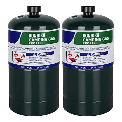 Sondiko Propane Tank 2 Pack, High Purity 1LB Propane Cylinder Tank 16 oz, Factory Prefilled and DOT Compliant, Premium Propane to Broil Sous Vide for Welding Brazing Soldering - Image 1