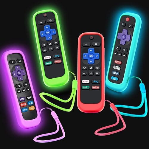 4Pack Case for Roku Remote, Cover for Hisense/TCL Roku TV Steaming Stick/Express Universal Replacement Controller Silicone Sleeve Skin Glow in The Dark Green Sky Purple Red - Image 1