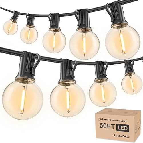 RTTY Outdoor String Lights 50ft, G40 Led Patio Globe Lights with 26pcs Plastic Bulbs, Shatterproof Waterproof Connectable Hanging for Porch Cafe Bistro Backyard Gazebo Balcony Deck Party - Image 1