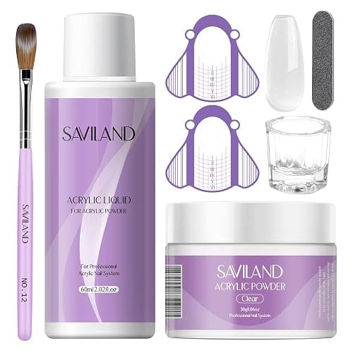 SAVILAND Acrylic Nail Kit Starter Set: Clear Acrylic Powder and Liquid Set With Brush, Forms, Tools for Extension, DIY Home Salon Application - Nail Kit for Beginners with Everything - Image 1