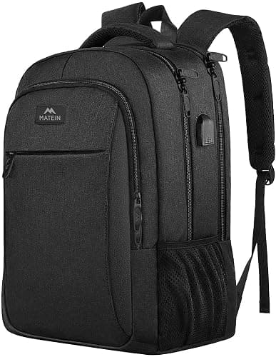 MATEIN Business Laptop Backpack, 15.6 Inch Travel Laptop Bag Rucksack with USB Charging Port, Water-Resistant Bag Daypack for Work College Computer Men Women Backpack, Black - Image 1