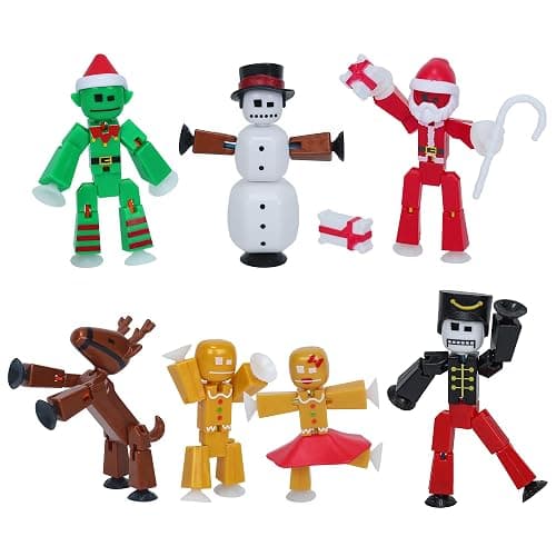 Zing StikBot Christmas Crew Pack – 7 Festive Themed Poseable Action Figures with Holiday Accessories, Stop Motion Animation Toy for Kids - Image 1