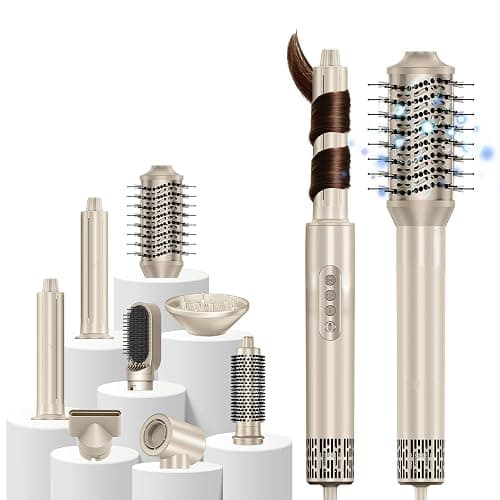 DORISILK 8 in 1 Hair Styler & Hair Dryer Brush Blow Dryer, 110,000 RPM High-Speed Hot Brush Styler and Auto Wrap Curlers, Ionic for Smoothing Straightening Curling Volumizing Drying, Champagne Gold - Image 1