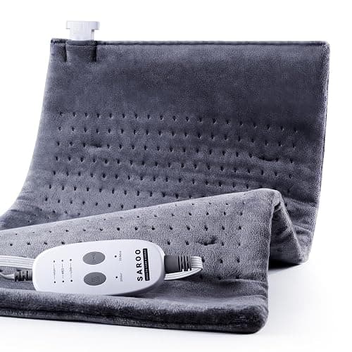 SAROO Heating Pad for Back Pain Relief,Massaging Weighted Heating Pads for Neck, Shoulder,Cramp,Portable Heated Pad with 3 Heat Settings & 6 Massage,18 Relaxing Combinations,Auto Off,12"*24",Dark Grey - Image 1