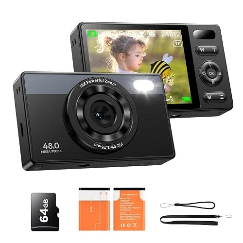 64GB Digital Camera for Kids: 48MP Anti-Shake Camera Photography Vlogging Camera for YouTube 16X Digital Zoom Photo Filtration Continuous Shooting Self-Timer Autofocus Compact Camera - Image 1