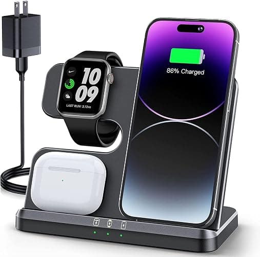 JARGOU 3 in 1 Charging Station for Apple Wireless Charger for iPhone 17 16e 16 15 14 13 12 11 X 8 & for iWatch Charger Wireless Charging Station for Multiple Devices for AirPods 2/3/4/Pro/Pro 2/Pro 3 - Image 1