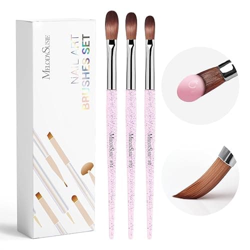 MelodySusie 3Pcs Acrylic Nail Brush Set, Sizes 8/10/14 - Professional Nail Art Tool for Acrylic Application, Powder, Extension & 3D Carving, Pink - Image 1