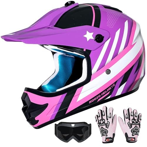 ROOZO Youth Kids Dirt Bike Helmet DOT Approved, Full Face Motocross Set | 4-in-1 set includes goggles gloves storage bag, ultra-light design, adjustable visor and washable liner for ATV UTV - Image 1