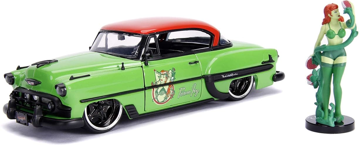 Jada Toys DC Comics Bombshells Poison Ivy & 1953 Chevy Bel Air Die-cast Car, 1:24 Scale Vehicle, 2.75” Collectible Figurine 100% Metal, Green - Image 1