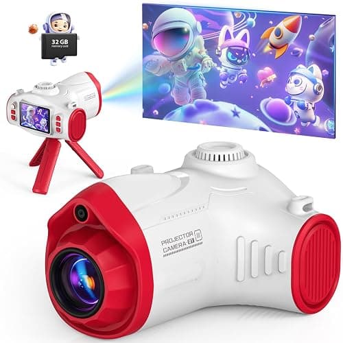Uffylle Kids Camera with Projector, Big Screen 1080P Photography Kids Recorder with Tripod, Lanyard, 32GB Kids Video Vlogging Camera for Age 3-12, Christmas Birthday Gifts Toys for Boys Girls, White - Image 1