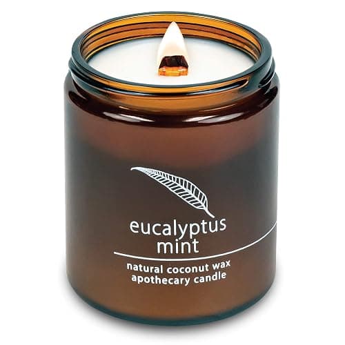 Hemlock Park Crackling Wood Wick Candle Handcrafted with Natural Coconut Wax (Standard 8 oz, Eucalyptus Mint) - Eucalyptus Mint - Standard 8 oz - Image 1