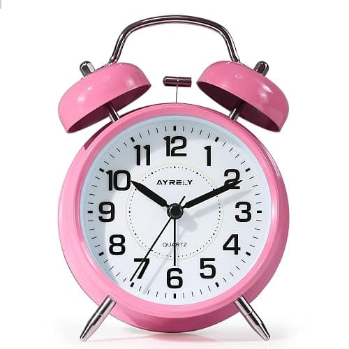 AYRELY® Super Loud Twin Bell Alarm Clock for Heavy Sleepers, 4-Inch Silent Non-Ticking Quartz with Backlight, Metal Cute Clock for Kids' Rooms (Pink) - Pink - Image 1