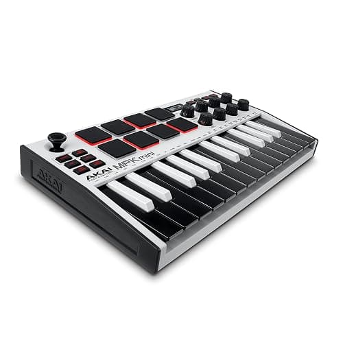 AKAI Professional MPK Mini MK3 - 25 Key USB MIDI Keyboard Controller With 8 Backlit Drum Pads, 8 Knobs and Music Production Software Included, White - White - MPK Mini Only - Image 1