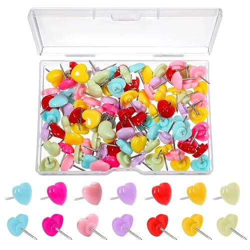 100 Pcs Heart Push Pins Colorful Cute Thumb Tacks Plastic Flat Head Thumbtacks Decorative Push Pins for Cork Board Notice Board Bulletin Map Location Home Office - Image 1